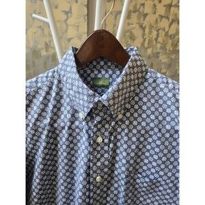 Sid Mashburn Men's Sz L  Blue White Geometric Button Down Sport Shirt Casual